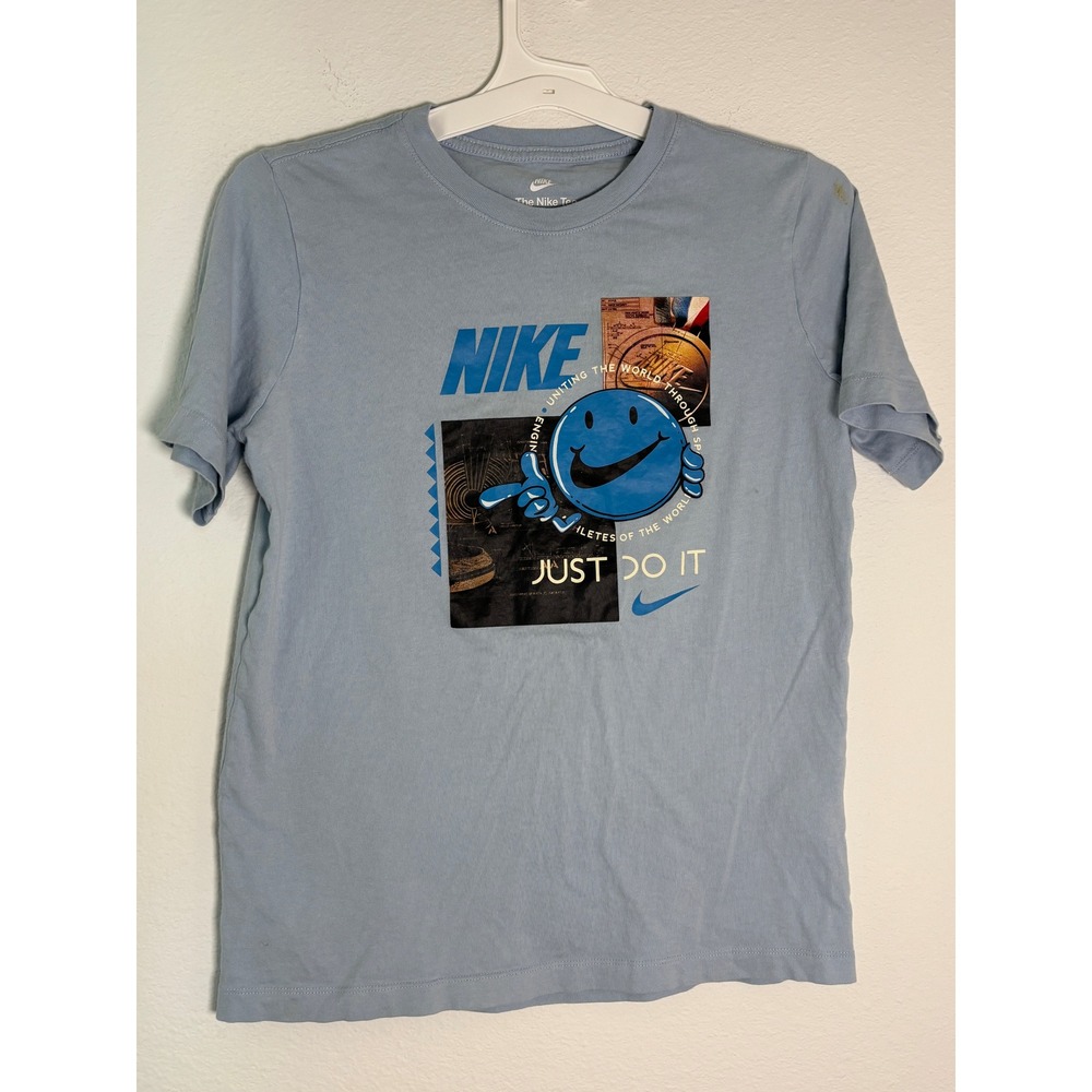 Nike‎ Sportswear Smiley Face Just Do It Graphic T-Shirt Blue XL Boys